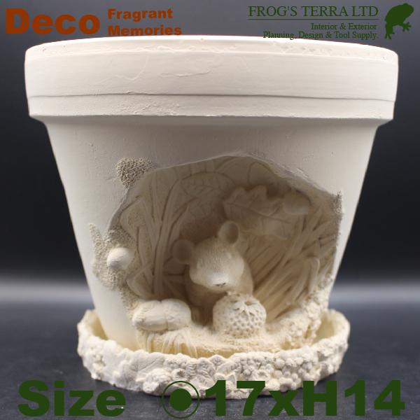 FT 直輸入英国製デコレートポット マウス（ネズミ）受皿付（直径17.5cm×H14cm）（底穴あり）（陶器鉢/テラコッタ）（プランター/園芸/寄せ植え/ポット） |  | 01