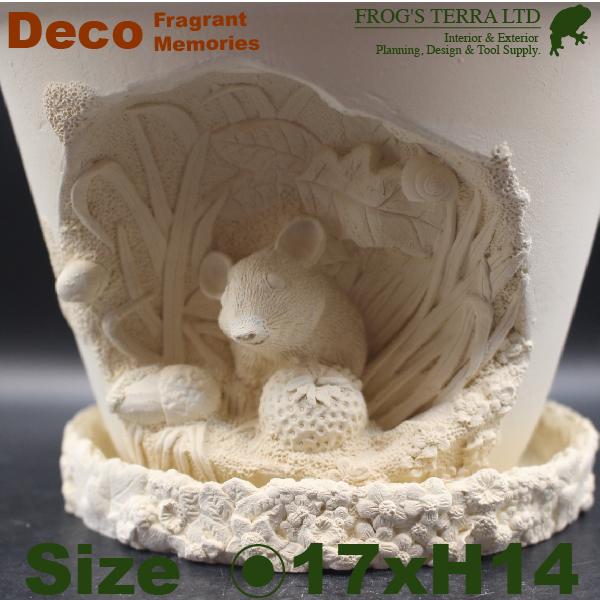 【屋外対応】FT 直輸入英国製デコレートポット マウス（ネズミ）受皿付（直径17.5cm×H14cm/6号）（底穴あり） |  | 03