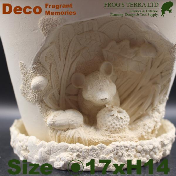 【屋外対応】FT 直輸入英国製デコレートポット マウス（ネズミ）受皿付（直径17.5cm×H14cm/6号）（底穴あり） |  | 04