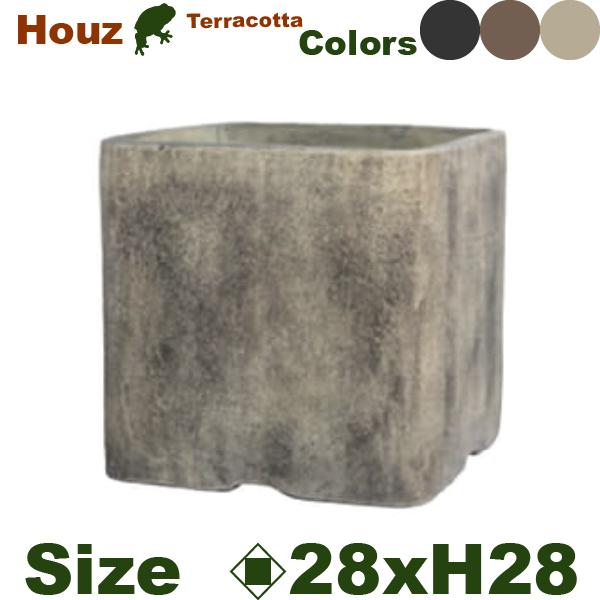 Houz ハウズ スクエア 28（口28cm×H28cm）（底穴あり）（8号可）（素焼製）の画像
