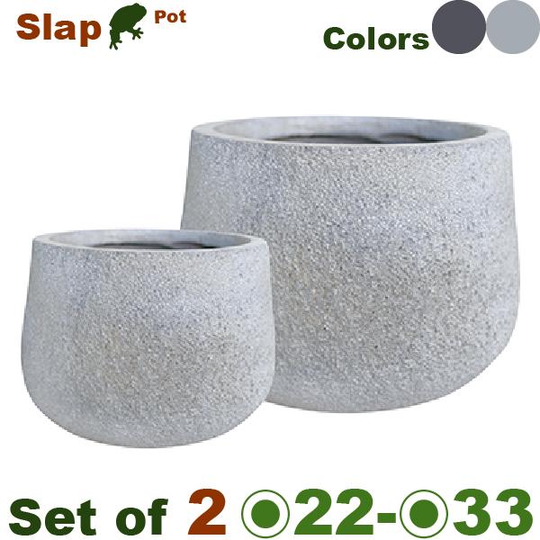 スラップ シャロー SM SET（S直径21.5cmxH15.5cm/M直径33cmxH21cm）（底穴あり）（セメントファイバー）（プランター/ポット/鉢/ガーデニング）の画像