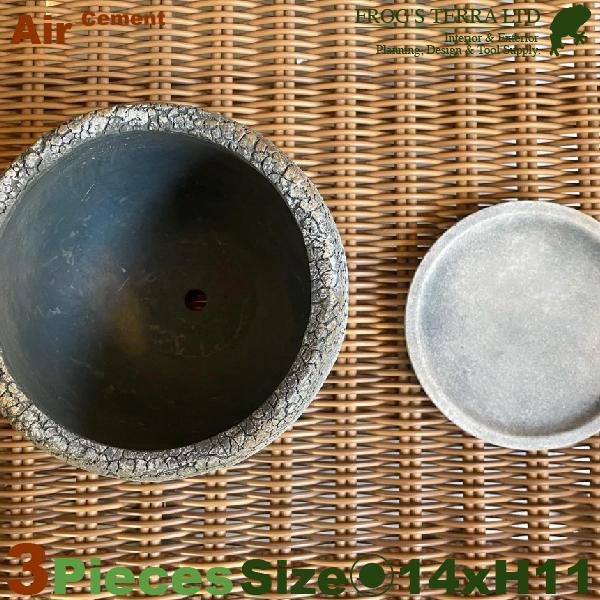 Air セメントポット F3802 同サイズ3セット（直径14cm×H11.5cm）（Cファイバー/Fクレイ）（植木鉢/鉢カバー）（底穴あり/受皿付） |  | 02