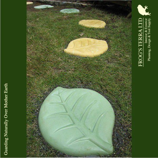 葉っぱ型ステッピングストーン 左右セット2枚組 送料実費（テラコッタ グリーン イエロー ピンク ホワイト）　飛び石 リーフ オリジナル 園路 小径 ステップ |  | 07