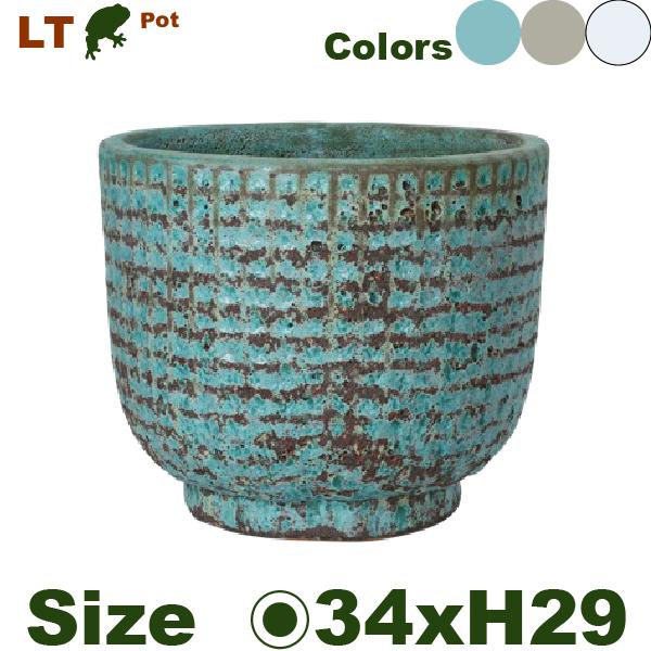 【屋外対応】MH LT パターンラウンド S（直径34cm×H29cm）（底穴あり 土もの 陶器鉢 テラコッタ プランター 園芸 ラチス加工 ポット） | 