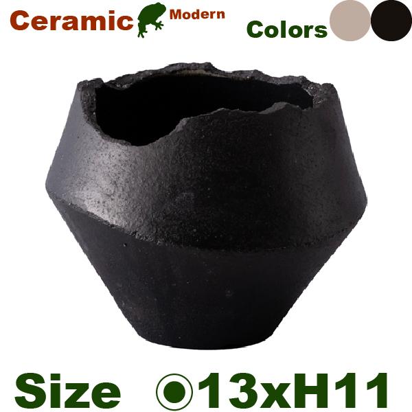 MJ 葛（かづら） 肩付（直径13cm×H11cm）（底穴あり ）作家もの 陶器鉢 テラコッタ プランター 園芸 手造り ポット |  | 01