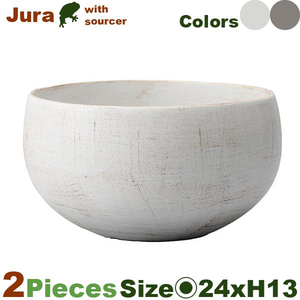 ジュラ L 2個セット（直径24cm×H13cm）（底穴あり/受皿付）（陶器）（植木鉢/鉢カバー）（プランター/ポット） | 