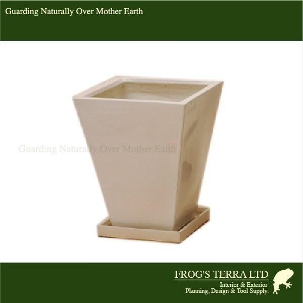 スクエアハット 白/黒 S PCi832Wh/SB（ロ32cm×H40cm）（底穴あり/受皿付））（陶器製）（観葉鉢）