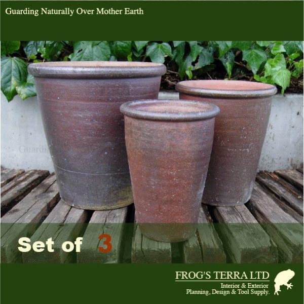 丸つば長鉢  3個セット  TD-152  S/M/L（8号/10号/13号）（備前/塩焼）（侘び/さび/モダン）(和風/陶器/こげ茶/アジアン） |  | 01