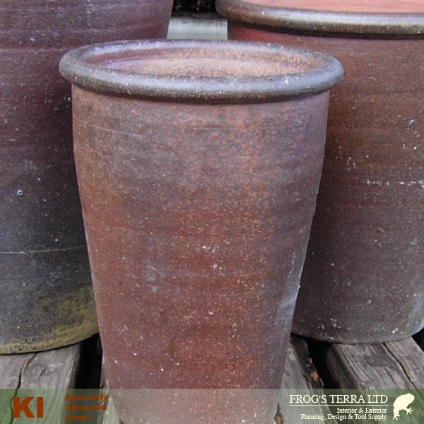 【屋外対応】KI 真焼 丸つば長鉢  TD-152  S/M/L 3個セット（S:直径23cm×H30cm/M:直径28cm×H33cm/L:直径37cm×H38cm）（底穴あり）（和風/陶器/こげ茶） |  | 01