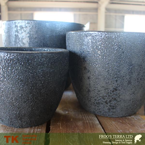 【屋外対応】KM バブルポット ラウンド SMLセット（S:直径20cm×H16cm/M:直径25cm×H20cm/L:直径30cm×H25cm）（底穴あり）（陶器製）（プランター/ポット） |  | 07