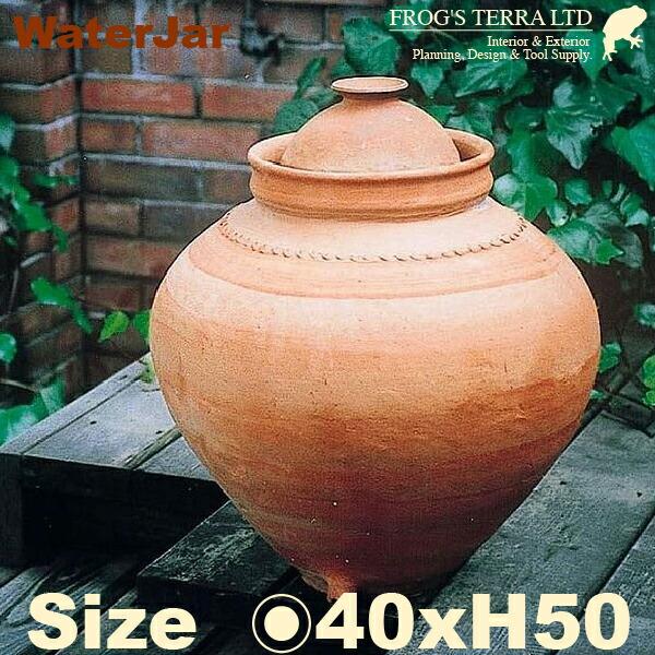 水ガメ・インドネシア ハンドメイドテラコッタ 壷・70098（直径40cm×H50cm）（底穴あり）（陶器鉢/テラコッタ）（プランター/園芸/寄せ植え/ポット） | 