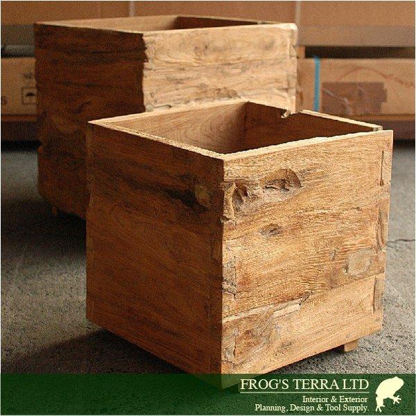 チークボックス・木製・チークウッドプランター W1728（ロ40cm×H40cm）（底穴あり）（プランター/植木鉢/鉢/ポット）（寄せ植え/観葉植物用） |  | 01