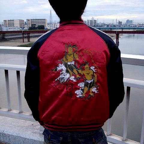 在庫処分セール スカジャン メンズ サテン 是空 和柄 金剛力士 刺繍