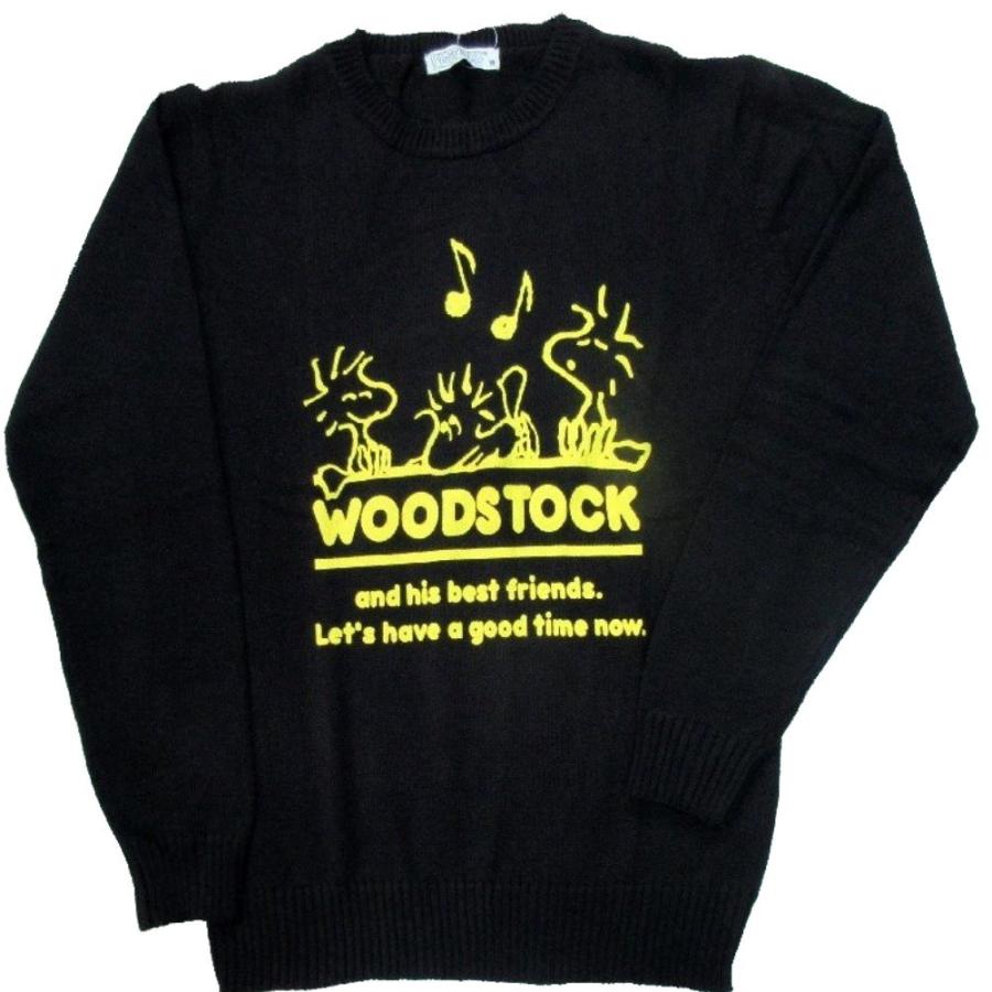 スヌーピー メンズ 長袖 クルーセーター ウッドストック 柄 アメカジ