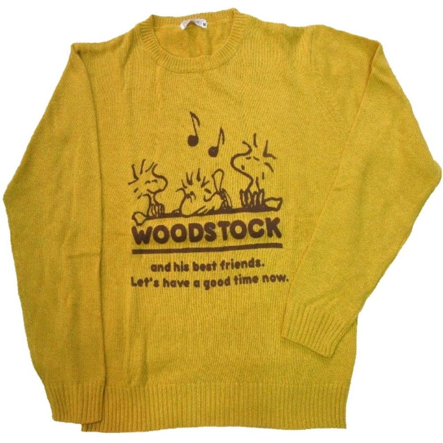 スヌーピー メンズ 長袖 クルーセーター ウッドストック 柄 アメカジ