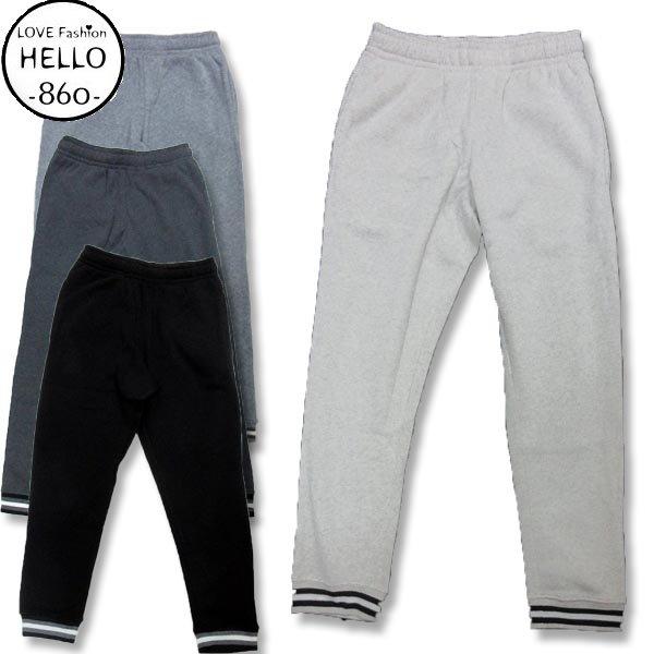 ZEKY ルームウェア メンズ 裏起毛 無地 ラインリブ スウェット ロング パンツ ボトム / bib025 | 