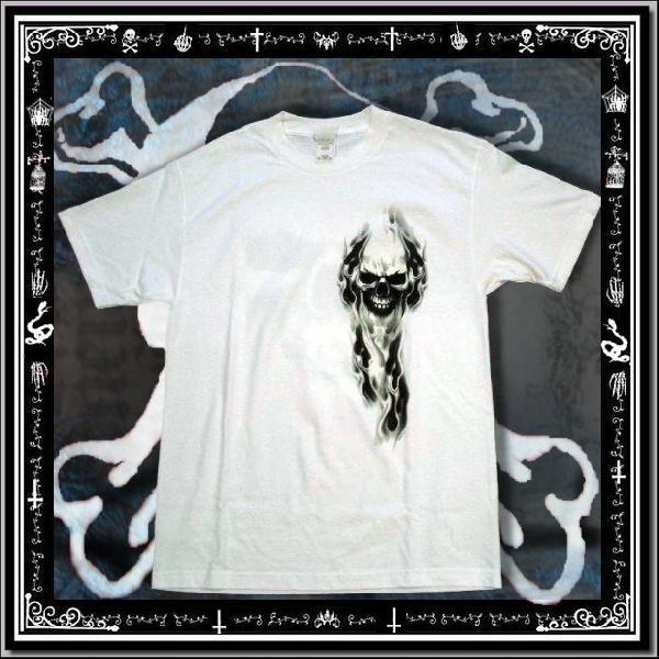 即納 大きいサイズ メンズ 半袖 Tシャツ バイカーファッション ドクロ 白 /rfa005 |  | 01