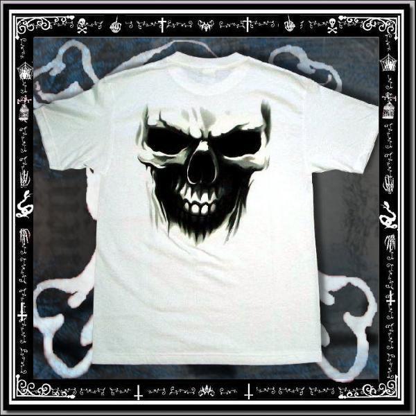 即納 大きいサイズ メンズ 半袖 Tシャツ バイカーファッション ドクロ 白 /rfa005 |  | 02