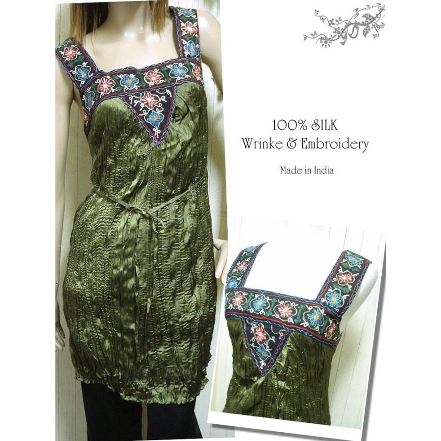 インポート ワンピース LAファッション 服 花刺繍 シルクのしわ加工 