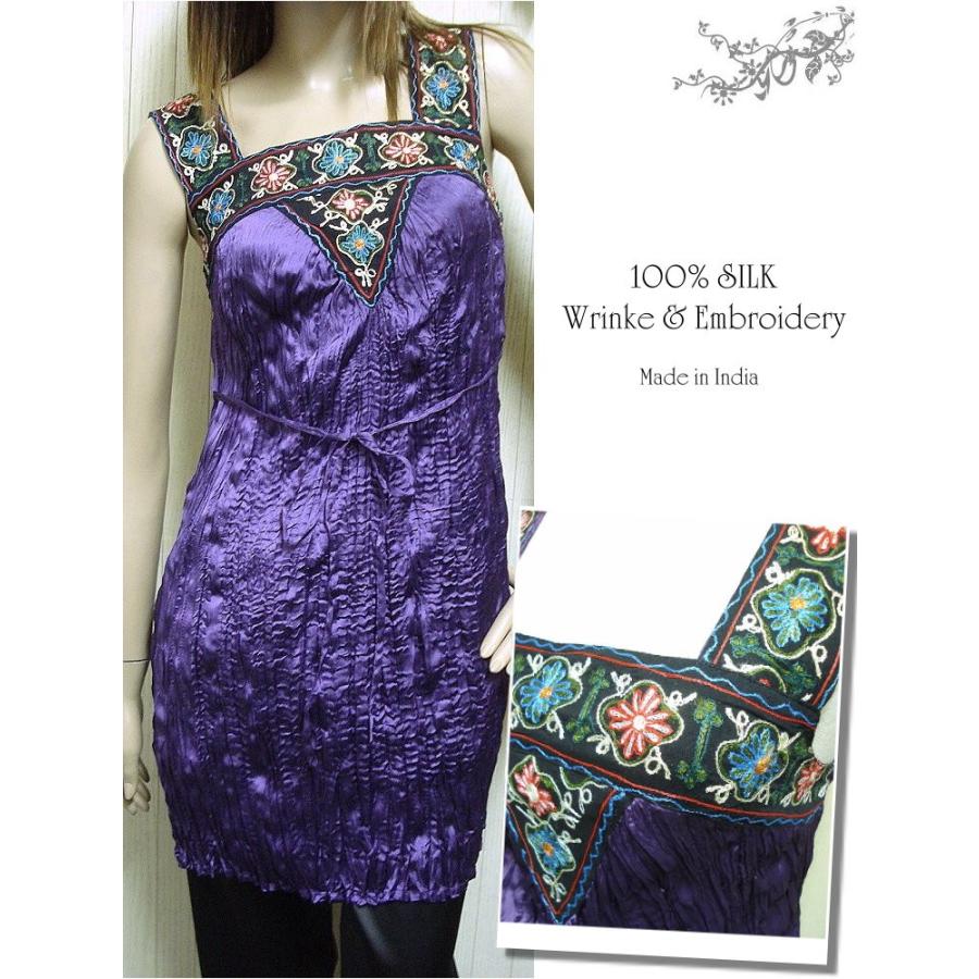 インポート ワンピース LAファッション 服 花刺繍 シルクのしわ加工 