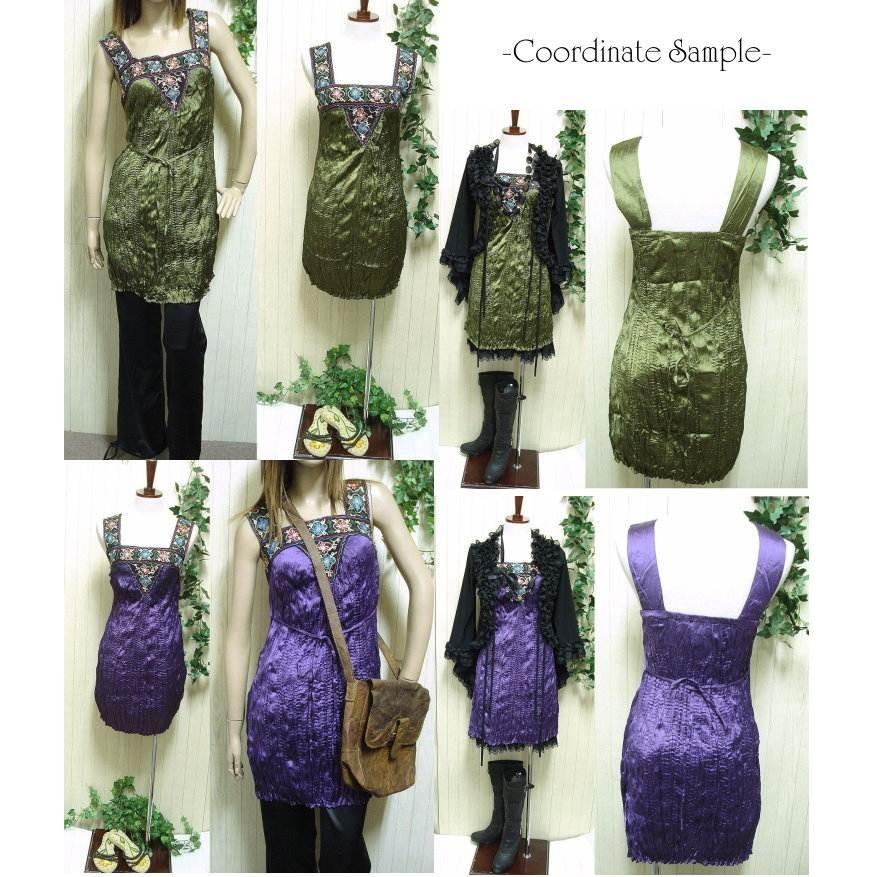 インポート ワンピース LAファッション 服 花刺繍 シルクのしわ加工 