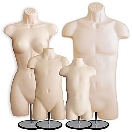 4 Flesh Mannequin Forms - Male Female Child & Toddler Torso Set w/Metal Sta トルソー