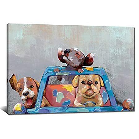 超美品 送料無料 Derkymo かわいい動物絵 保育園3人用 面白い犬が運転するキャンバスウォールアート 犬の絵画 絵画 キャンバスに張って額に入れた 寝室 保育園 ランキング入賞商品 Pottershousestellenbosch Co Za