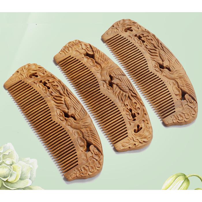 純天然高密度檀木　一枚板鳳凰櫛 櫛 クシ くし 彫り櫛 天然檀木 鳳凰 両面彫りkusihori49 : KOMUON