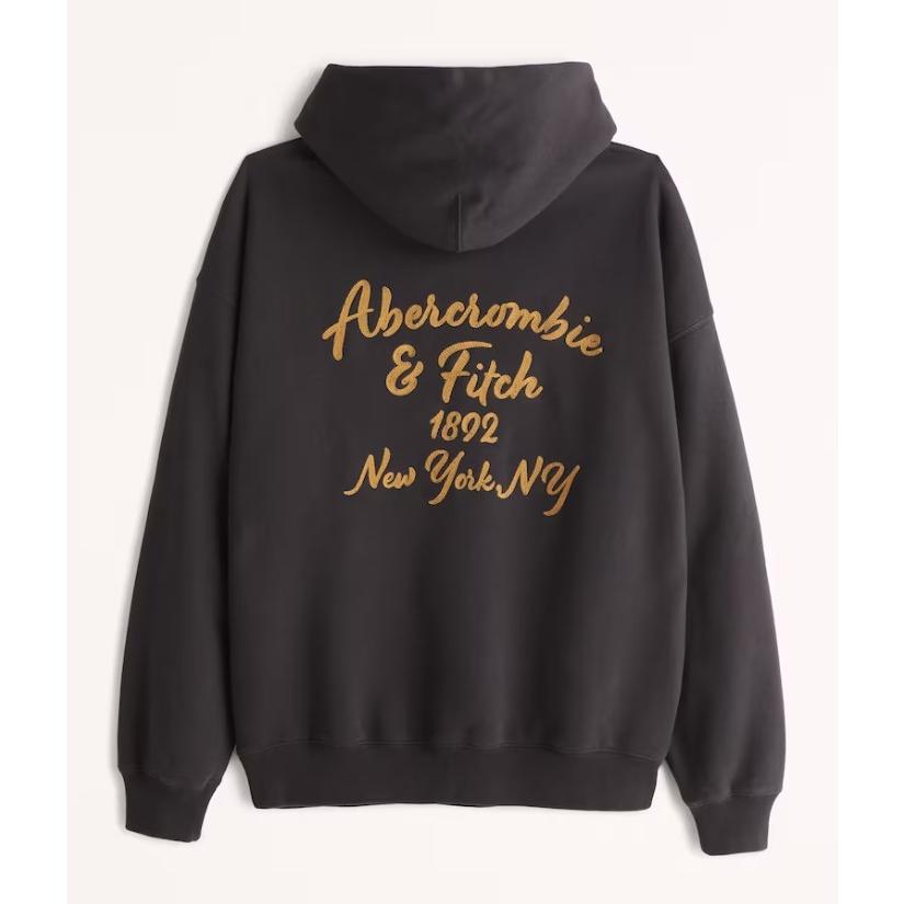アバクロ メンズ パーカー Embroidered Logo Popover Hoodie ダークグレイ Abercrombie&Fitch