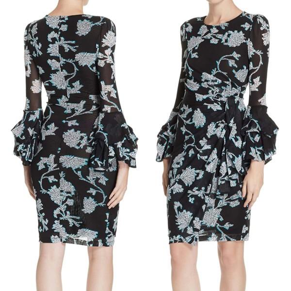 ダイアンフォンファステンバーグ Dvf ワンピース Diane Von Furstenberg dvf Faridah Draped Mesh Dress フローラル ドレス ブラック Paogit Ru