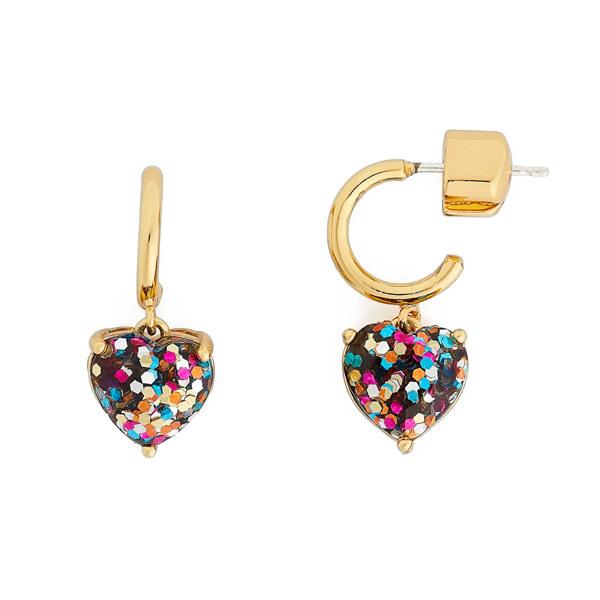 ケイトスペード ピアス Kate Spade Gold-Tone Heart Charm Huggie Hoop Earrings (Multi Glitter) ハート チャーム ハギー フープ ピアス（マルチグリッター）
