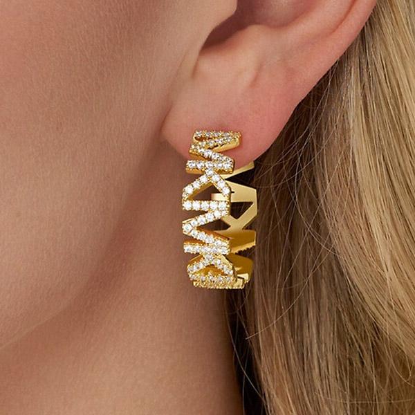 マイケルコース ピアス Michael Kors MKJ7955 14K Gold-Plated Brass Pave Logo Large Hoop Earrings パヴェ ロゴ ラージ フープ ピアス (ゴールド)｜fromla｜03