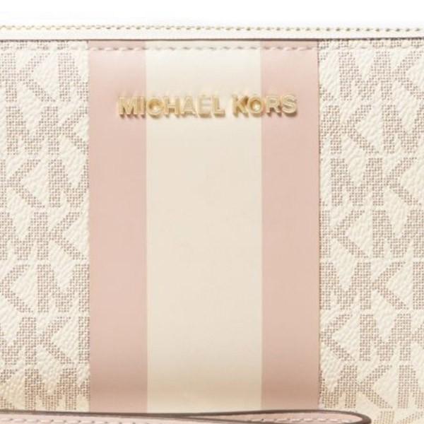 マイケルコース 長財布   Michael Michael Kors 32T9GF6T3B Logo Stripe Continental Wristlet(Vanilla/SoftPink) ロゴ ストライプ コンチネンタル 財布｜fromla｜04