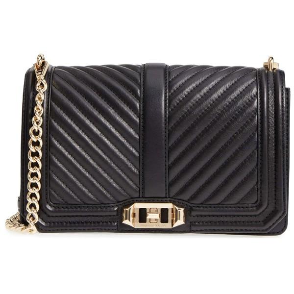 レベッカミンコフ ショルダーバッグ REBECCA MINKOFF HS18ICQX08 Chevron Quilted Love Crossbody (BLACK) シェブロン クロスボディバッグ (ブラック)｜fromla