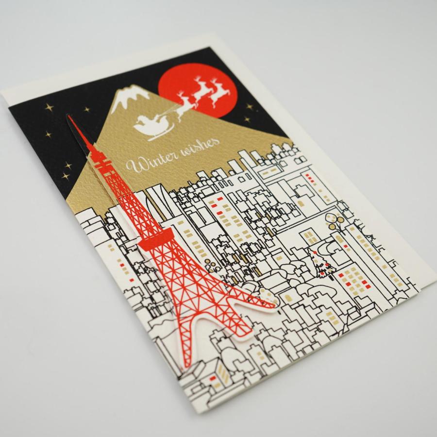 立体和風クリスマスカード タワーと街並み縦｜jxcd-133 : フロンティア