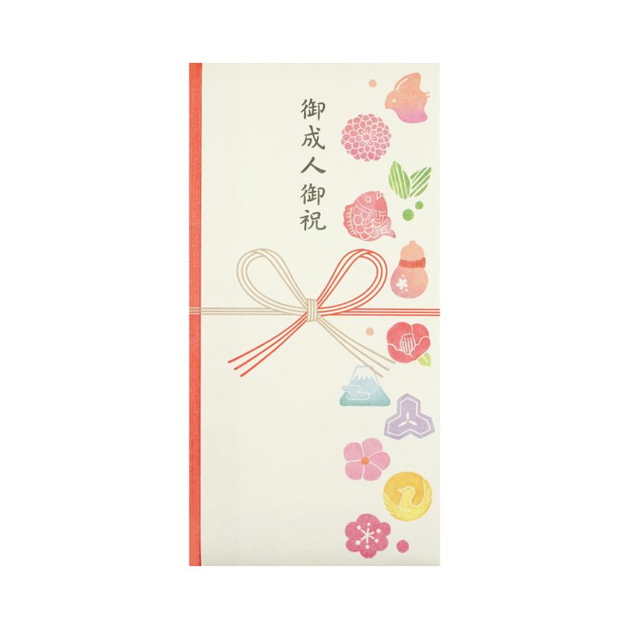 多当袋 成人祝い はんこ 鯛と富士 金封 簡易祝儀袋 1枚入り 中封筒付き