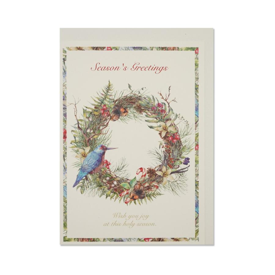 クリスマスカード クラシック クリスマス青い鳥とリース｜xcd-248