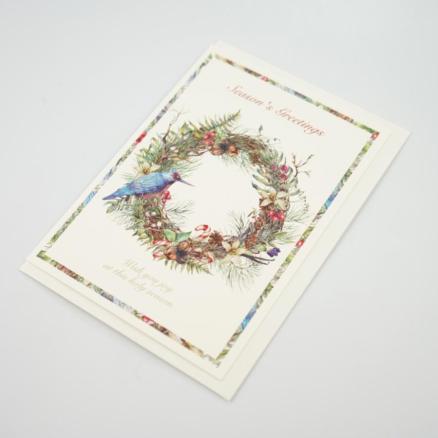 クリスマスカード クラシック クリスマス青い鳥とリース｜xcd-248