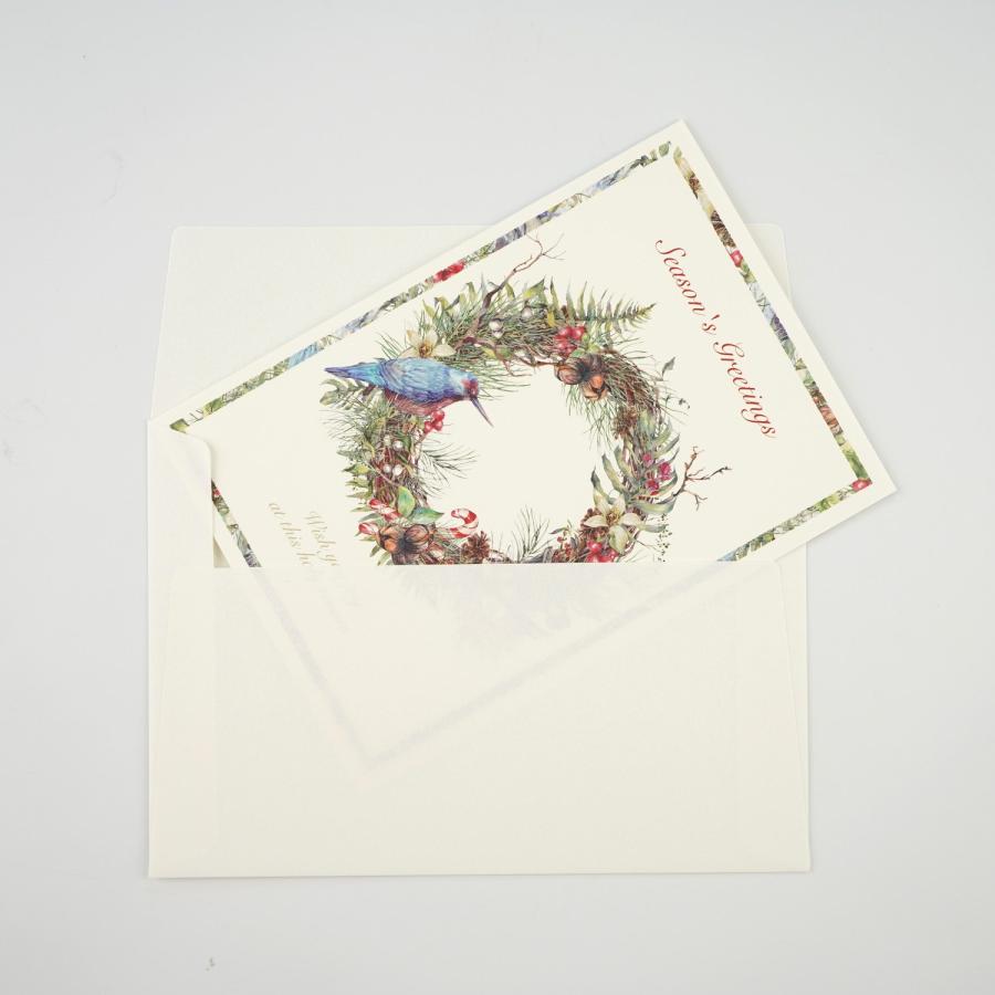 クリスマスカード クラシック クリスマス青い鳥とリース｜xcd-248