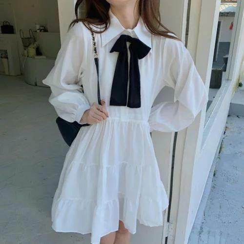 ワンピース 量産型 参戦服 お嬢様 韓国 ゆめかわいい やみかわいい 原宿系 地雷系 バイカラー オルチャン 無地 異素材mix 襟付き 春 秋 冬 長袖 ひざ上丈 ショー Fro1211 Frontier Works 通販 Yahoo ショッピング