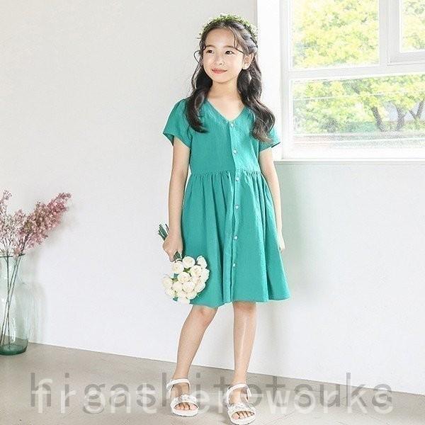 子供服 ワンピース 春夏 女の子 キッズワンピース 半袖 膝丈ワンピース 前開き 綿 無地 チュニック 子供ドレス ジュニア おしゃれ カジュアル 可愛い 新品 150 Uqzxob0a 子ども服 Closetoart Fr