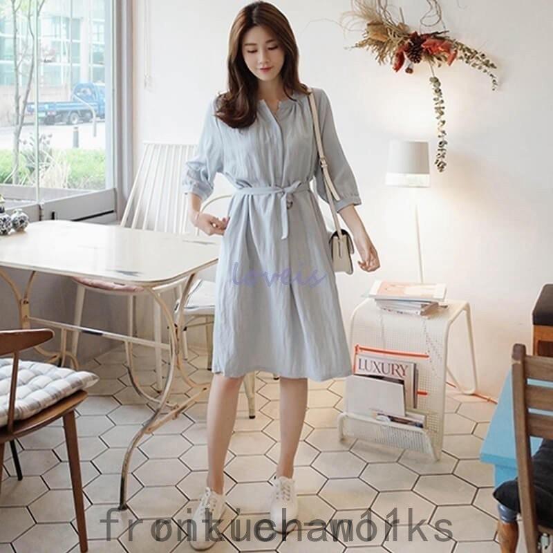 ワンピース レディース シャツワンピース 春 夏 水色 旅行 海 カジュアル お出かけ シンプル 着回し 可愛い Fro61 Frontier Works 通販 Yahoo ショッピング
