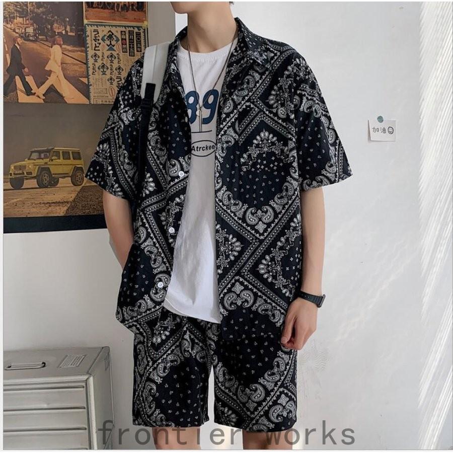 メンズ セットアップ ペイズリー柄 夏物 B系 上下セット ペーズリー柄 ペイズリー バンダナ柄 バンダナ 涼しい 半袖シャツ シャツ M L Xl 2xl 3xl Fro61 023 Frontier Works 通販 Yahoo ショッピング