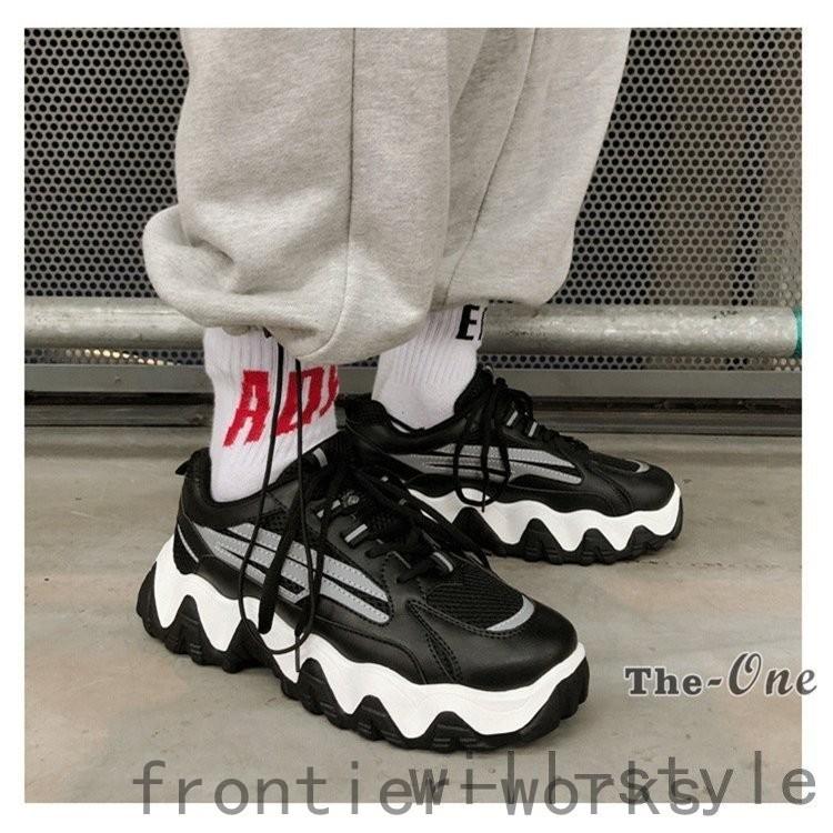 ダッドスニーカー メンズ 厚底スニーカー シューズ ボリューム 厚底 光る 韓国ファッション 靴 白スニーカー Fro61 Frontier Works 通販 Yahoo ショッピング