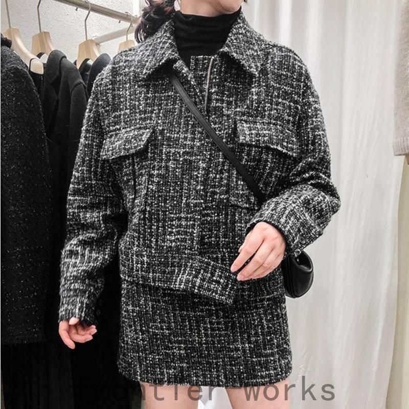 銀座ので買う テーラードブレザーアウターレディース冬ジャケットアウターツイード長袖ショート丈ブラックチェック格子柄ポケットストレートシルエットゆったり ゆるかわシック 激安人気ブランド Alarjaniplasticfactory Com