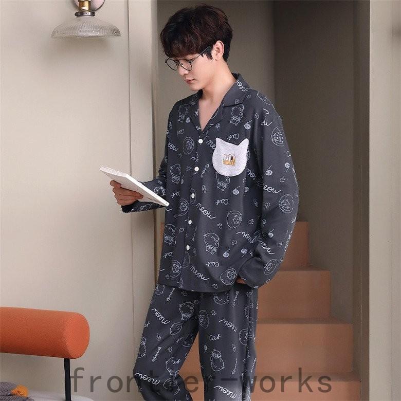 メンズ 上下セット パジャマ ボタン留めトップス 長袖 父の日 ロングパンツ 部屋着 ルームウェア 綿 カジュアル 猫 男子 セットアップ Fro67 016 Frontier Works 通販 Yahoo ショッピング