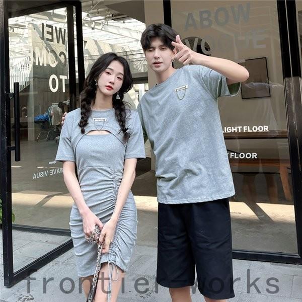ペアルック Tシャツ カップル ペア ワンピース 春服 記念日 人気 コーデ 彼氏 彼女 おしゃれ かわいい 韓国風 新婚旅行 プレゼント Fro69 Frontier Works 通販 Yahoo ショッピング