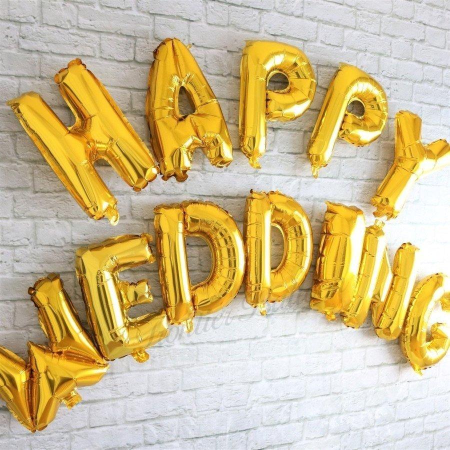 219円 人気商品 結婚式 風船 ハッピーウェディング 文字 全2色 バルーン 12文字セット 二次会 披露宴 ゴールド シルバー フォトジェニック ぺたんこ配送