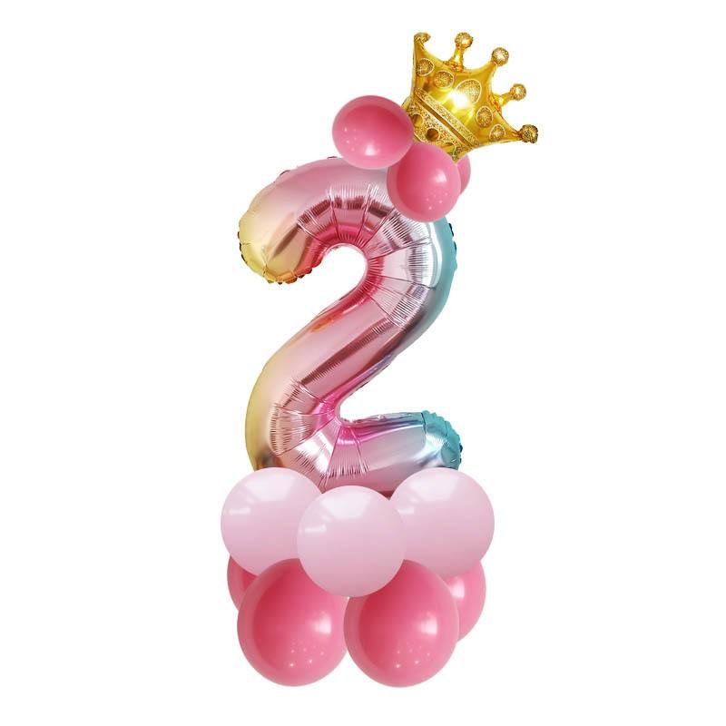レインボー 数字 バルーン 立体セット 誕生日 クイーン プリンセス