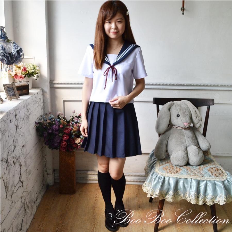 セーラー服 正統派 制服 女子高生 通学 学生 中学 ネイビー 紺 夏服
